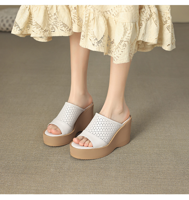 Dép sandal nữ quai chữ V đế xuồng cao gót 9 cm, phối váy dạo phố — màu trắng ngà, màu mơ chi tiết 9