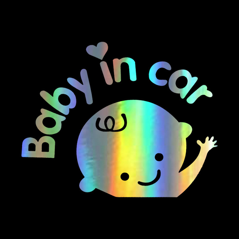 跨境baby in car汽车镭射反光车贴搞笑卡通贴纸汽车用品车身贴