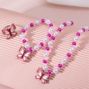 New Cartoon Princess Necklace Butterfly Bracelet Ring 3 Pieces suit Color Beaded Girls Jewelry suit Wholesale