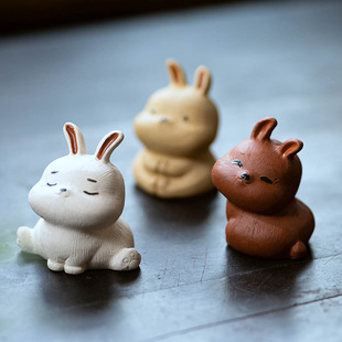 Yixing Zisha Zodiac Rabbit Tea Pet Can Raise Tea Tray Tea Table Small Ornaments Tea Set Accessories Creative Tea Play White Rabbit