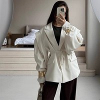 现货纯色时尚翻领收腰系带西装外套2025早秋欧美跨境新款西服夹克|undefined