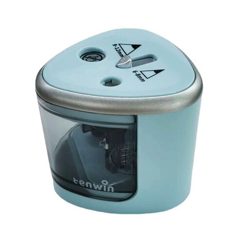 tenwin double-hole electric pencil sharpener semi-automatic thick and thin two-hole pencil sharpening machine cross-border battery model 8004