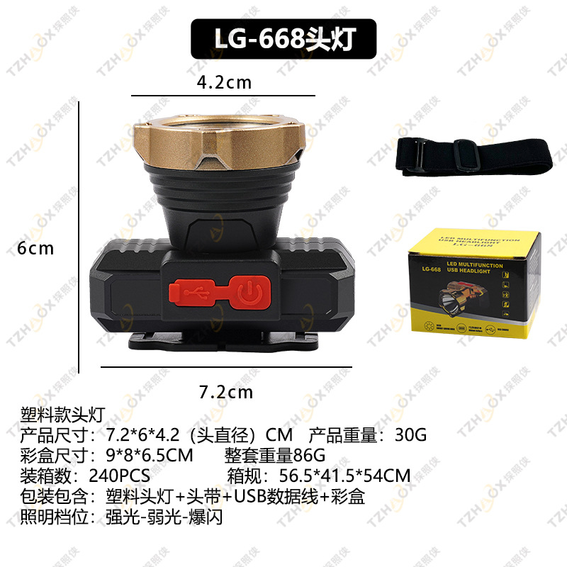 Transfronterizos led luz de cabeza calva fuerte mini recargable impermeable astigmatismo luz de cabeza cob multifuncional luz de cabeza de pesca nocturna al aire libre