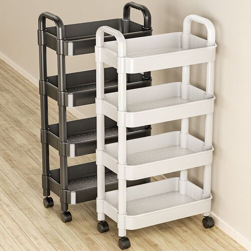 Small cart shelving unit, multi-tiered storage rack for kitchen, bedroom, and bathroom—ideal for snacks, mobile use in the bathroom or toilet.