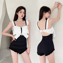 2024 New Women's One-Piece Flat-Bottom Conservative Korean Style Ins Hot Spring Suit Swimwear Wholesale