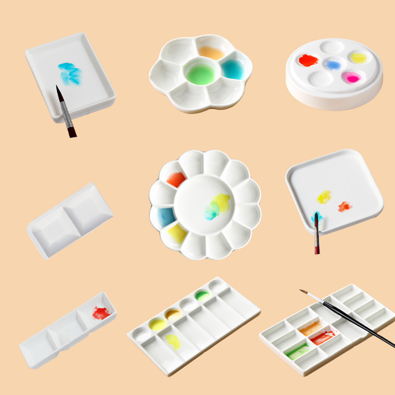 Paleta de cerámica pintura china acuarela gouache pigmento placa multi-cuadrícula Puro Blanco cuadrado placa arte estudiante pintura especial pintura