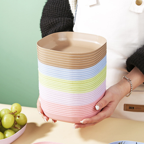 Wheat Straw PP Macaron Boneless Dish Household Desktop Garbage Bone Plate Anti-Slip Plastic with Base Storage Tray