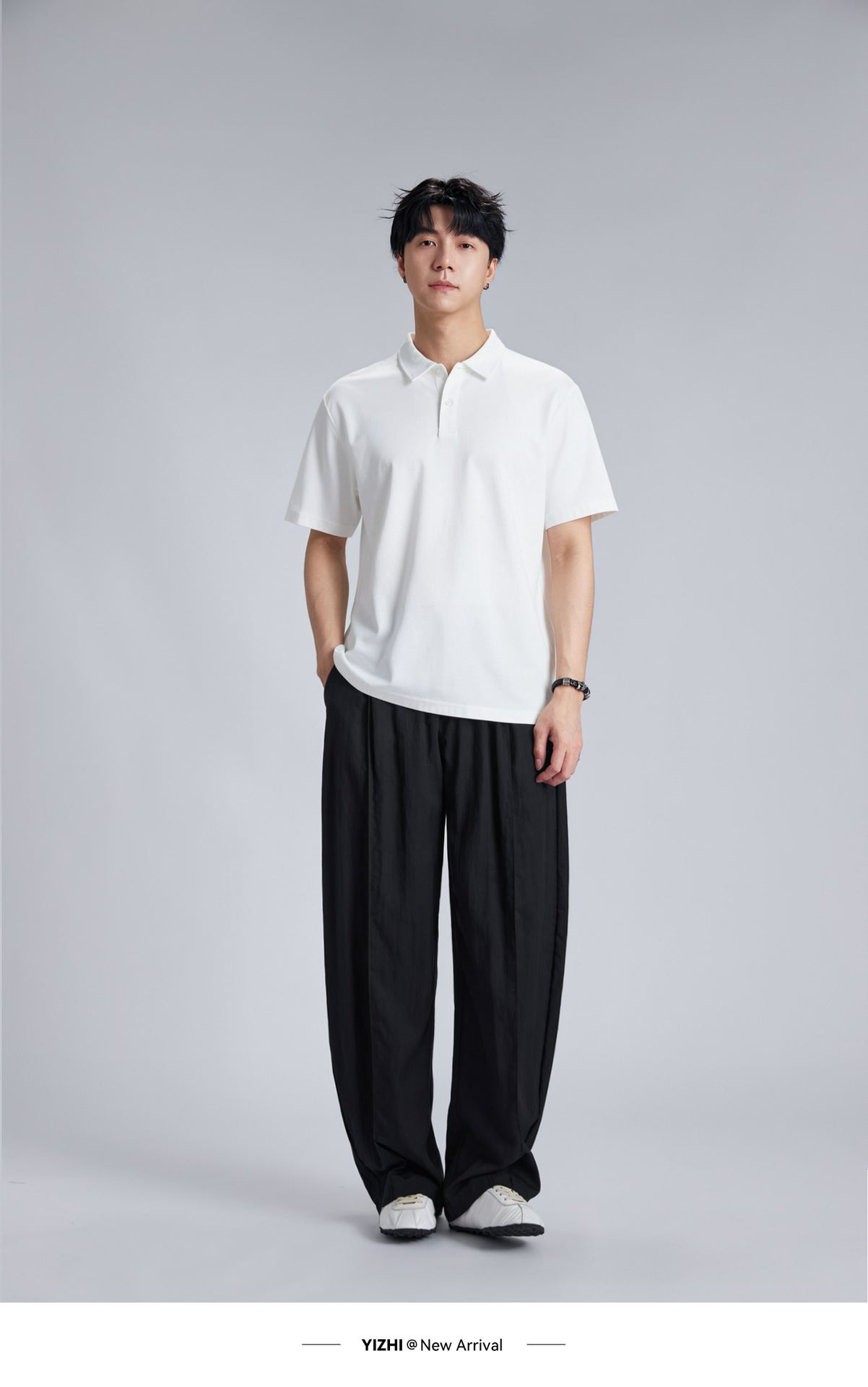 Áo polo nam cổ bẻ dáng rộng chất liệu cotton dày 220g, tay ngắn thoáng khí — đen chi tiết 14