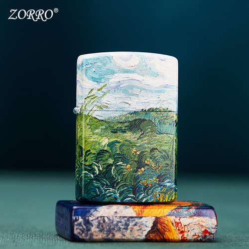 Zorro Van Gogh kerosene lighter windproof grinding wheel personalized creative gift for boyfriend national trend pure copper boys retro paint