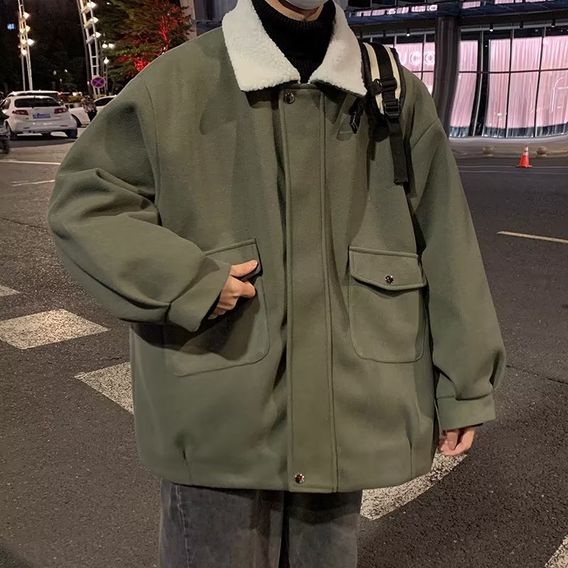 Title 10, Mens Lamb Plush Woolen Coat, Versatile Japanes...