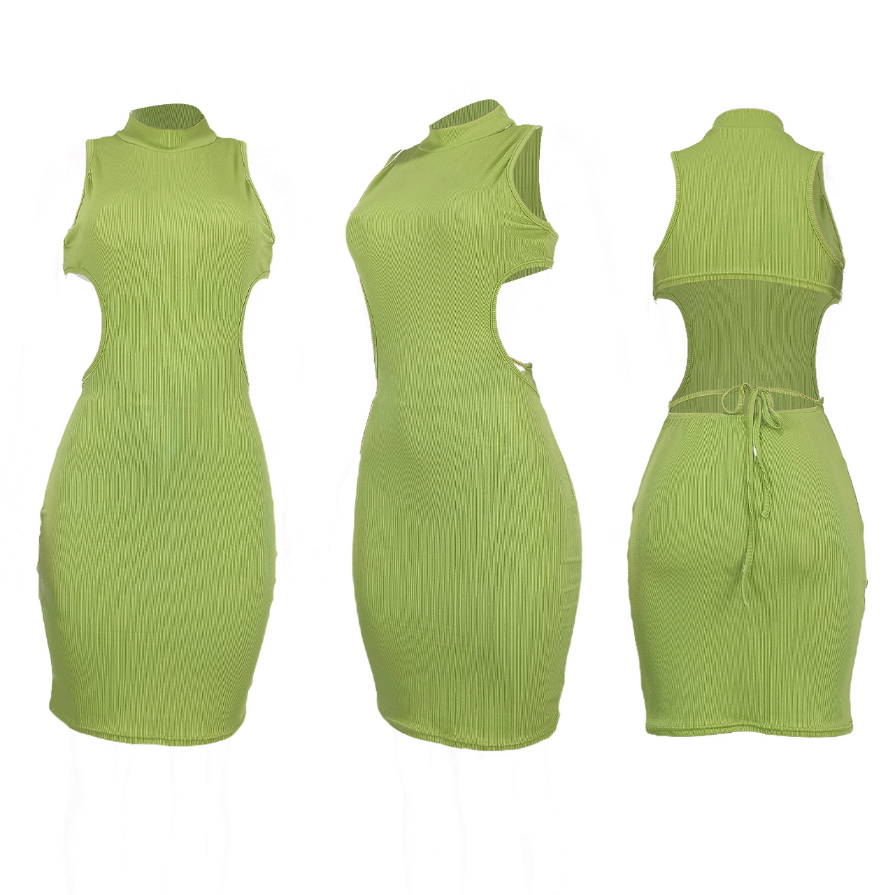 Hollow Out Design Streetwear Style Wholesale Women's Streetwear Hollow Out Solid Color Daily Street High Neck Sleeveless Sheath Dress