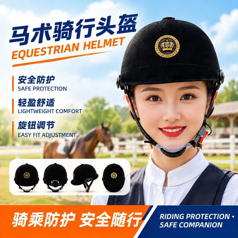 Equestrian helmet, velvet summer helmet for horse riding, horse racing helmet, unisex all-season outdoor protective helmet, equestrian equipment, riding cap