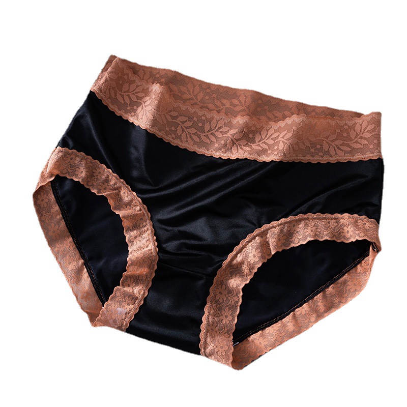 Encaje sexy Ropa interior de cintura media de las mujeres Cómodo Algodón puro agradable a la piel entrepierna antibacteriana transpirable Seda de hielo ligero más calzoncillos de tamaño