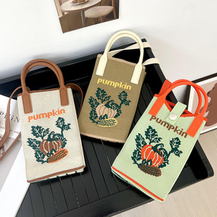 New Niche Design Pumpkin Vine Knitted Mini Phone Bag Cute Small Portable Shoulder Crossbody Coin Purse