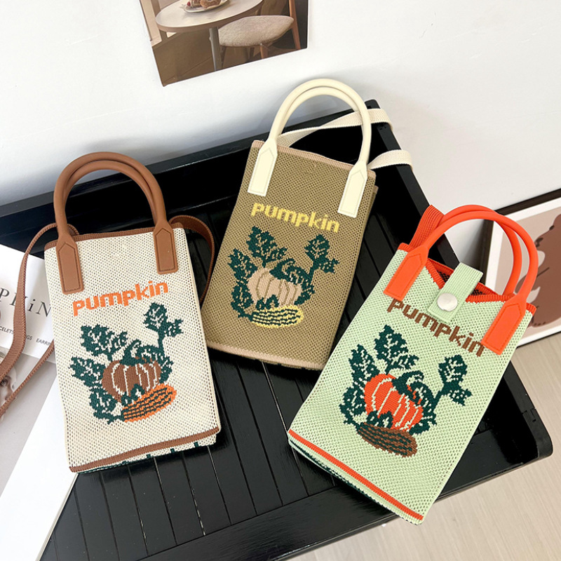 Nuevo diseño de nicho mini bolso para teléfono móvil de punto de vid de calabaza lindo y pequeño monedero de mensajero de un solo hombro portátil