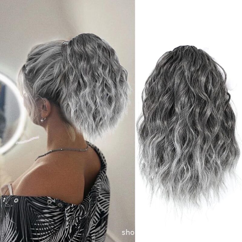 European and American-style ponytail synthetic chemical fiber wig ponytail women's short drawstring ponytail wavy curly hair women's hair piece hair