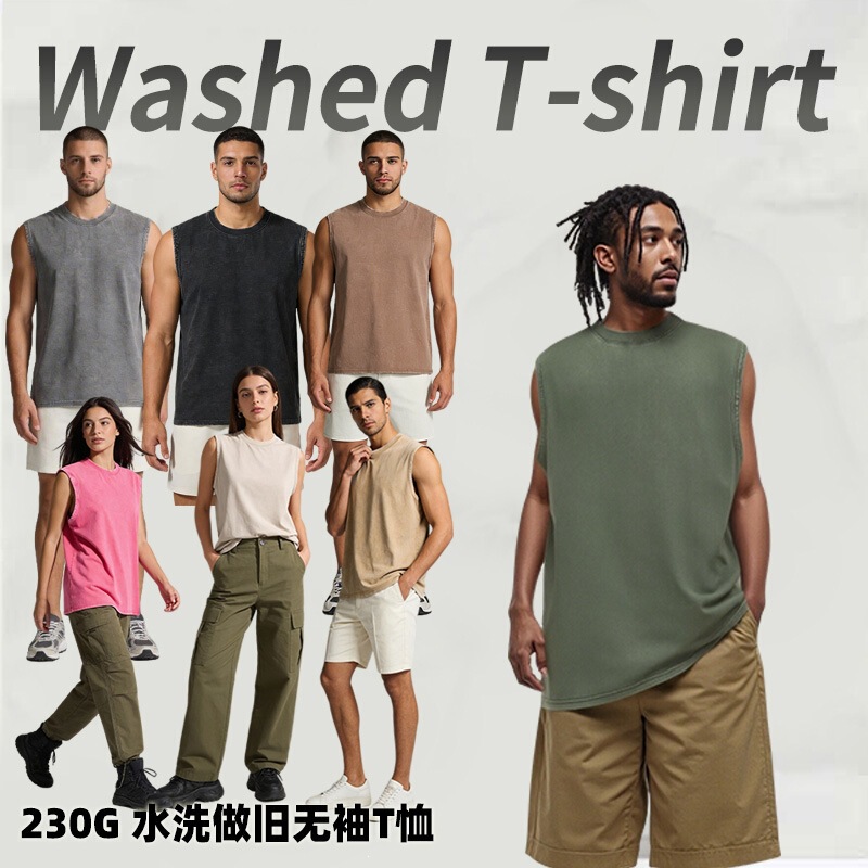 Cross-Border Hot-Selling 230g Pure Cotton Washed Vintage Casual Sleeveless T-Shirt for Men, Summer American Retro Trendy Brand Tank Top Cross-Border Hot-Selling 230g Pure Cotton Washed Vintage Casual Sleeveless T-Shirt for Men, Summer American Retro Trendy Brand Tank Top