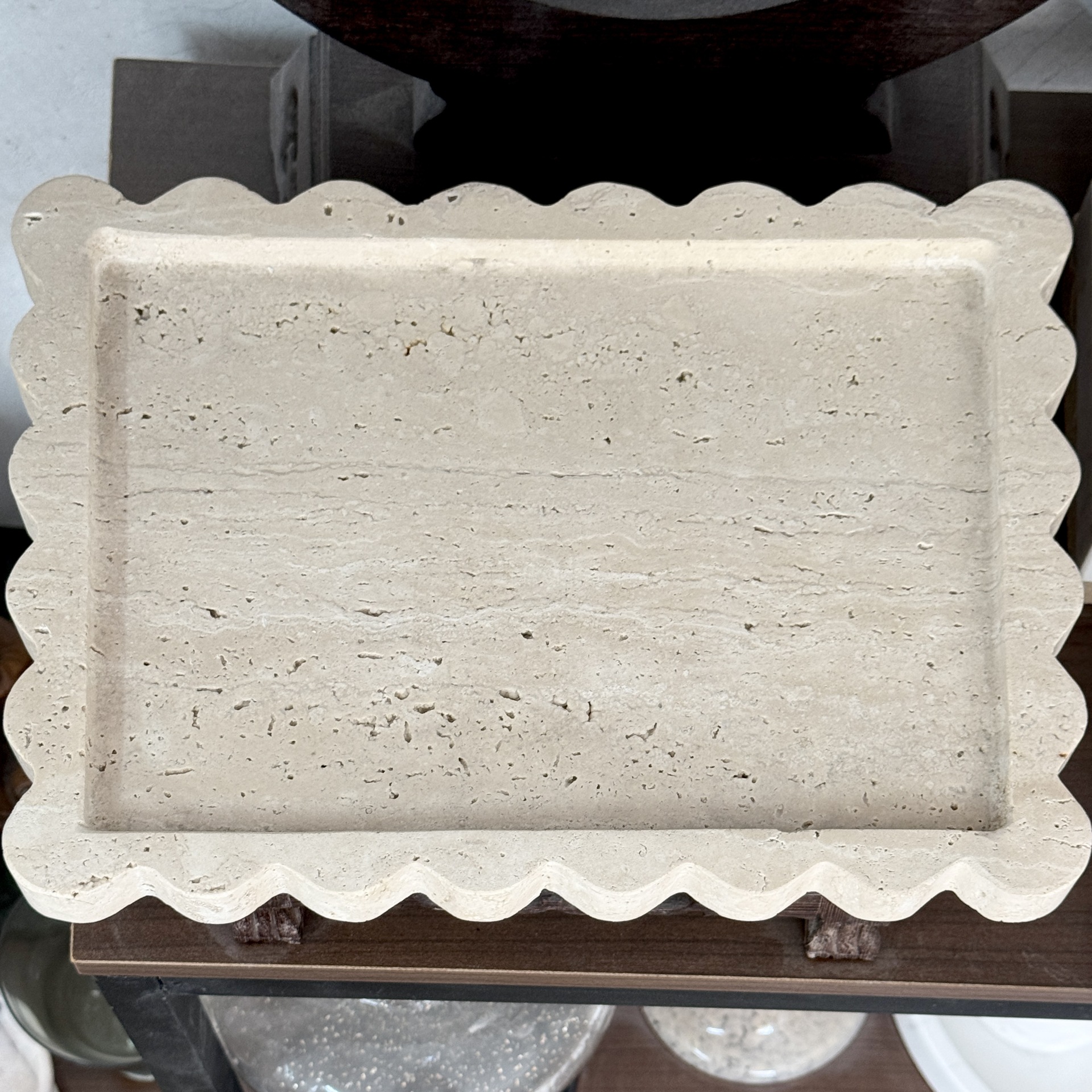Custom Marble Travertine Tray Natural Stone Mosaic Tile Card Base Carroman Yellow Cave Travertine