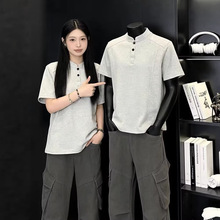 美式复古亨利领T恤男款夏季cleanfit短袖正肩显瘦短款上衣polo衫