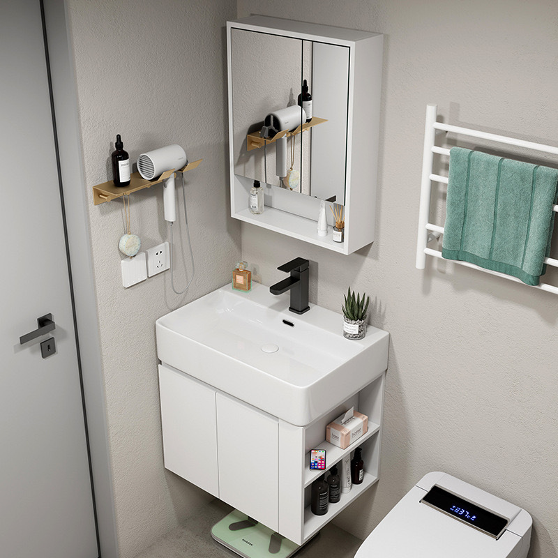 lavabo de madera maciza multicapa tipo pared ultra estrecha gabinete de baño con estante de almacenamiento lavabo de baño integrado tablero de lavado