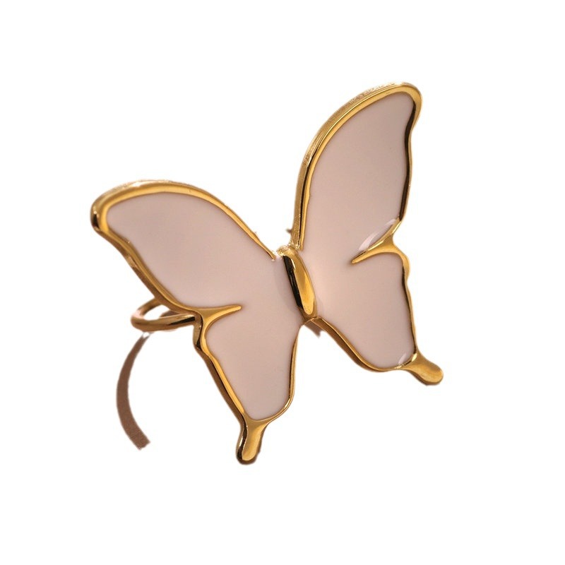 304 Stainless Steel 18K Gold Plated Cute Lady Enamel Plating Butterfly Open Rings display picture 10