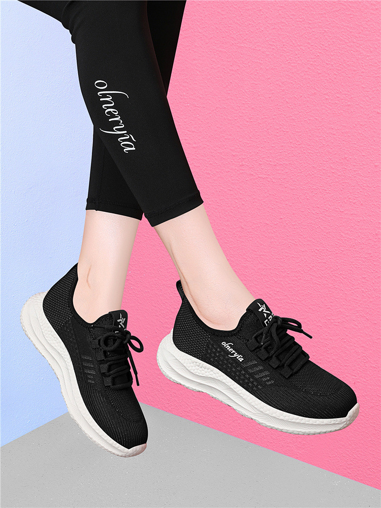 Giày sneaker nữ dệt kim lưới thoáng khí đế mềm đi bộ chạy bộ du lịch — 6045 Màu be, 6045 Da đen chi tiết 16