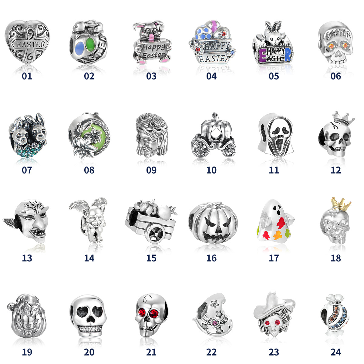 1 Piece Hip-hop Heart Shape Skull Sterling Silver Enamel Inlay Beads Jewelry Accessories display picture 1