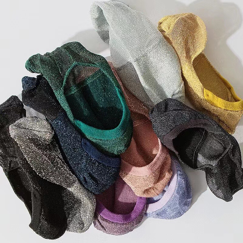 Ggorangnae Korean Socks Spring and Summer New Shiny Women's Stockings Colorfulful Bright Silk Invisible Shallow Mouth Boat Socks Casual