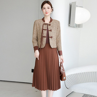 2024 New New Chinese Mother's Coat Autumn dress Two-piece Set Lady Middle-aged and Elderly Women's National Style Dress