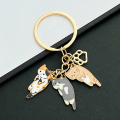 油を垂らした三花/みかん猫/青白の3匹の小さいのシミュレーションのかわいい首の猫の小さい猫の爪の印のキーホルダーのアクセサリ