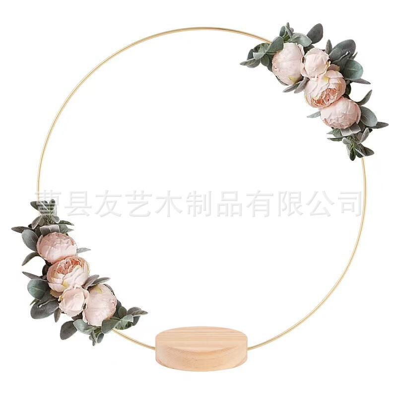 New Golden Iron Ring Dream Catcher Wooden Base Iron Ring Decoration Wedding Props Table Center Wooden Garland Ornaments