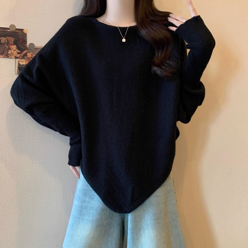 不規則なバットスリーブの新しい赤いセーター、新しい大きいサイズの女性用ゆったりとしたケープニットセーター、エレガントな雰囲気|undefined