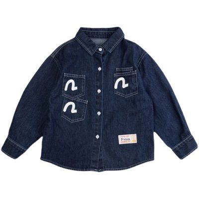 Children's clothing Boy cowboy work clothes coat shirt 2022 spring and autumn solar system Korean Edition handsome Western style shirt Long sleeve