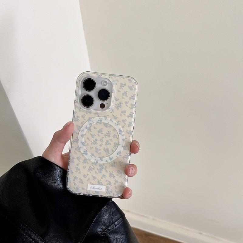 Pantalla completa coreana floral azul para Apple 15Pro/16Pro funda para teléfono móvil 14ProMax femenino 16PM nuevo 13P