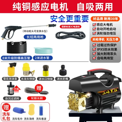 Black Cat Car Washer High-Pressure Water Gun Household Powerful Floor Cleaning Brush Car Pump 220V High-Power Cleaning Machine Car Wash Peihui (Car washing machine) - pure-copper-motor-98888w-8m-upgraded-explosion-proof-high-pressure-pipe-optional-as-shown