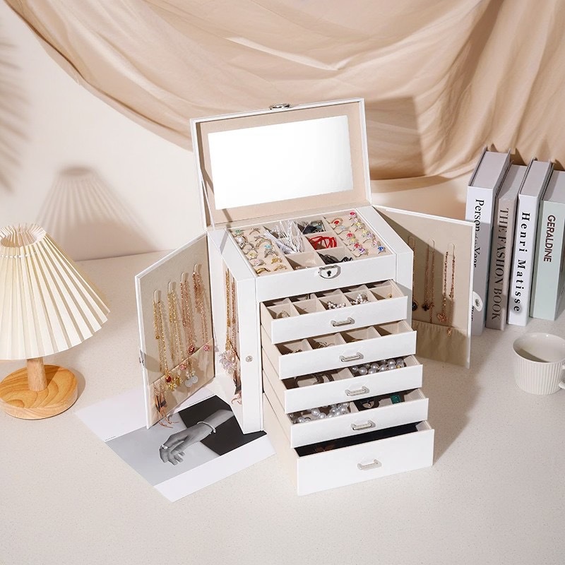 高档PU皮革立式大容量首饰收纳盒亚马逊新款珠宝饰品首饰包装盒子