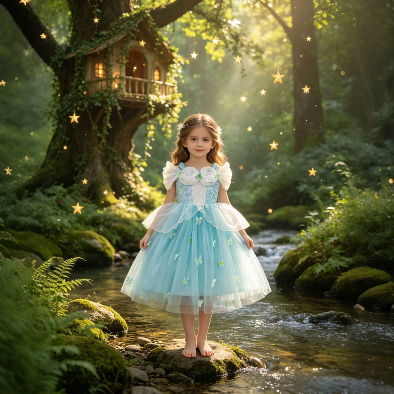Cross-Border Fairy Tale Cinderella Princess Dress for Girls, Summer Style Butterfly Mesh Dress, Children's Birthday Party Dress