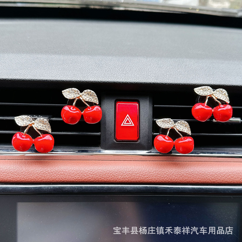 ダイヤモンドがちりばめられたチェリーカーアロマセラピー装飾クリップ車の空気出口フレグランスタブレットカーエアコン香水装飾越境貿易|undefined