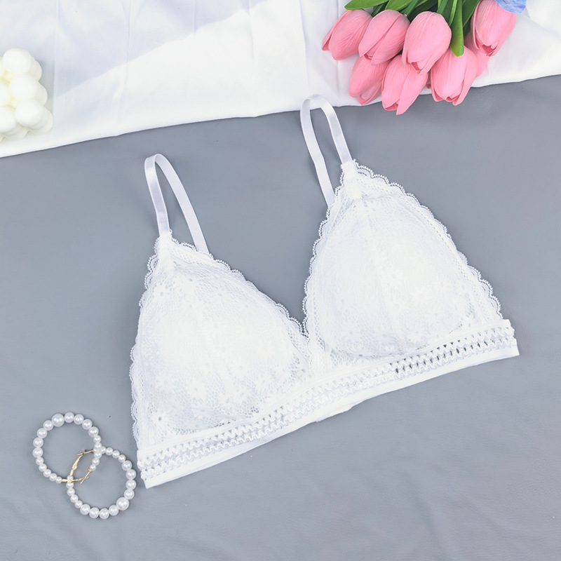 Bralette sin anillo de acero delgado gran pecho pequeño encaje triángulo bra sexy ropa interior francesa para mujeres