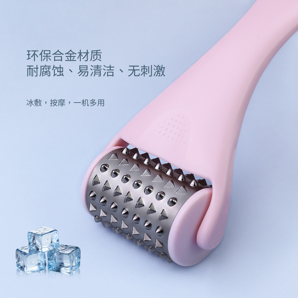 Nuevas herramientas de masaje facial transfronterizas, lifting de belleza, compresas de hielo, guía de masaje, rodillo de masaje de metal en forma de diente de lobo