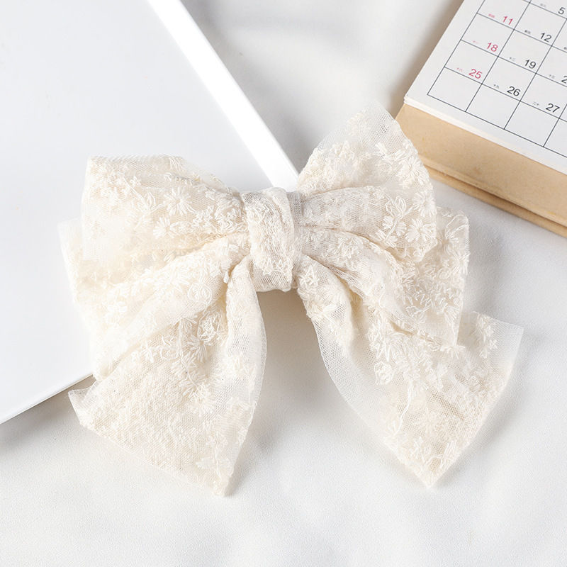 Korean Style Lace Bow Hairpin Embroidered Sweet Elegant Fairy Ribbon Spring Clip Internet Celebrity Girl's Headwear Top Clip_voghion.com