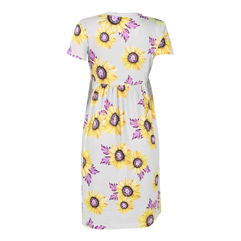 sunflower print short-sleeved round neck loose dress nihaostyles clothing wholesale NSZH80676