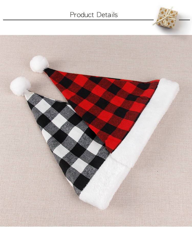 Christmas decorations Party Festive hat Red black and white plaid plaid Christmas hat_voghion.com