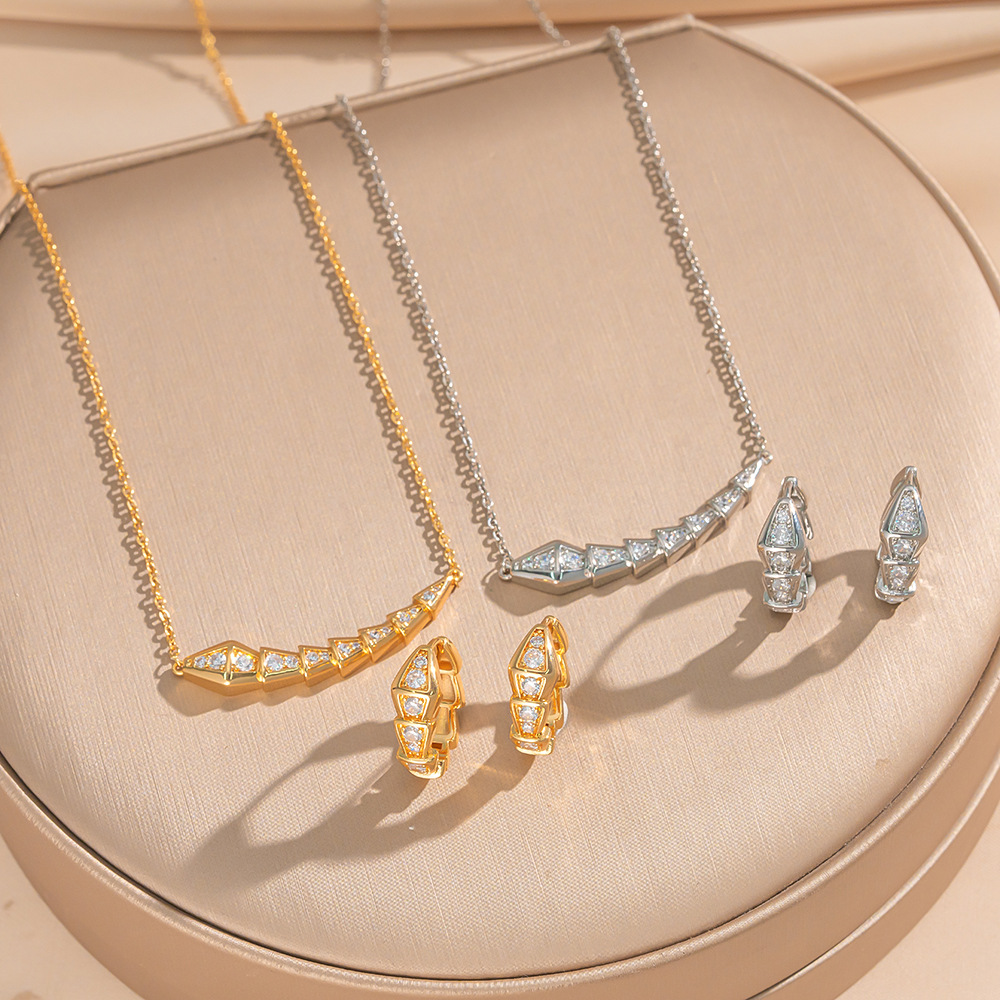 necklace and earrings with zircon stainless steel