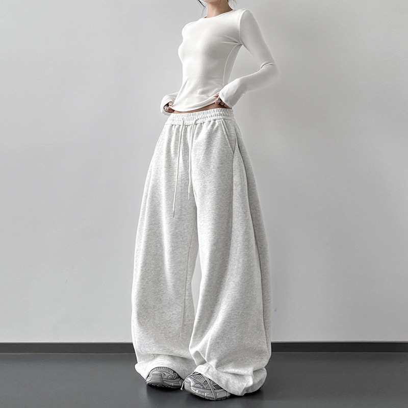 American-Style Women's Sweatpants 2025 Autumn New Loose Slimming Wide-Leg Straight Casual Pants with Extended Length