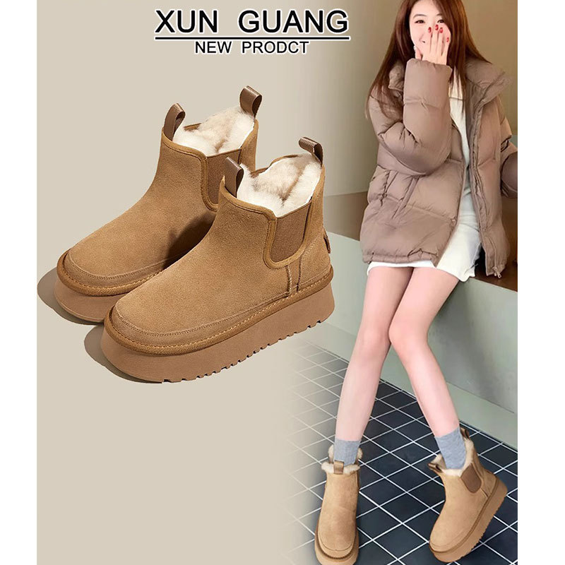 High boots platform, keep warm chelsea, genuine leather
