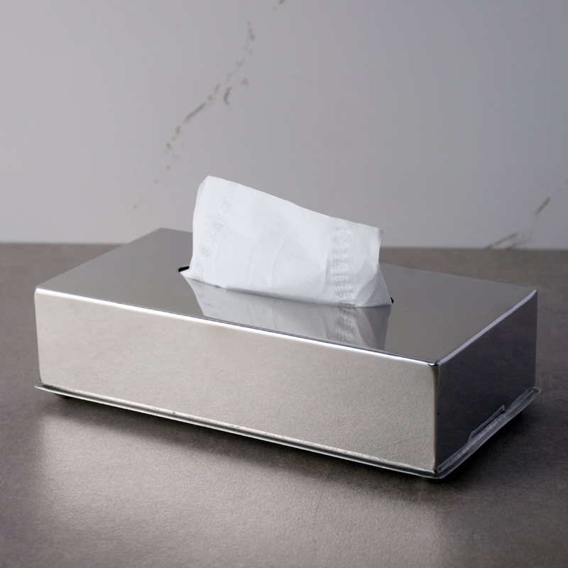 轻奢不锈钢纸巾盒抽纸收纳盒长方形美式纸巾盒客厅家用茶几摆件|ru