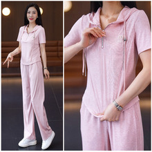 时尚显瘦休闲套装女夏季运动韩版学生卫衣跑步服炸街两件套减龄棉