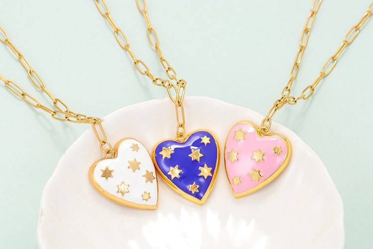 Copper Material Geometric Pattern Fashion Creative Dripping Oil Pentagram Heart-shaped Copper Clavicle Chain