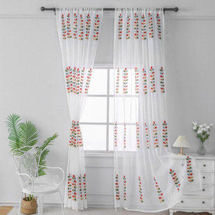 New Finished Amazon Beautification Cloth Light Transparent Embroidered Window Screen Finished Custom Bay Window Balcony Bedroom Matching Gauze Curtain